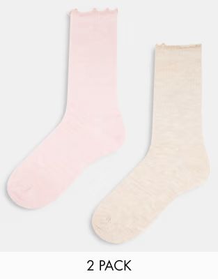 ASOS DESIGN 2 pack frill top calf length socks in marl multi | ASOS (Global)