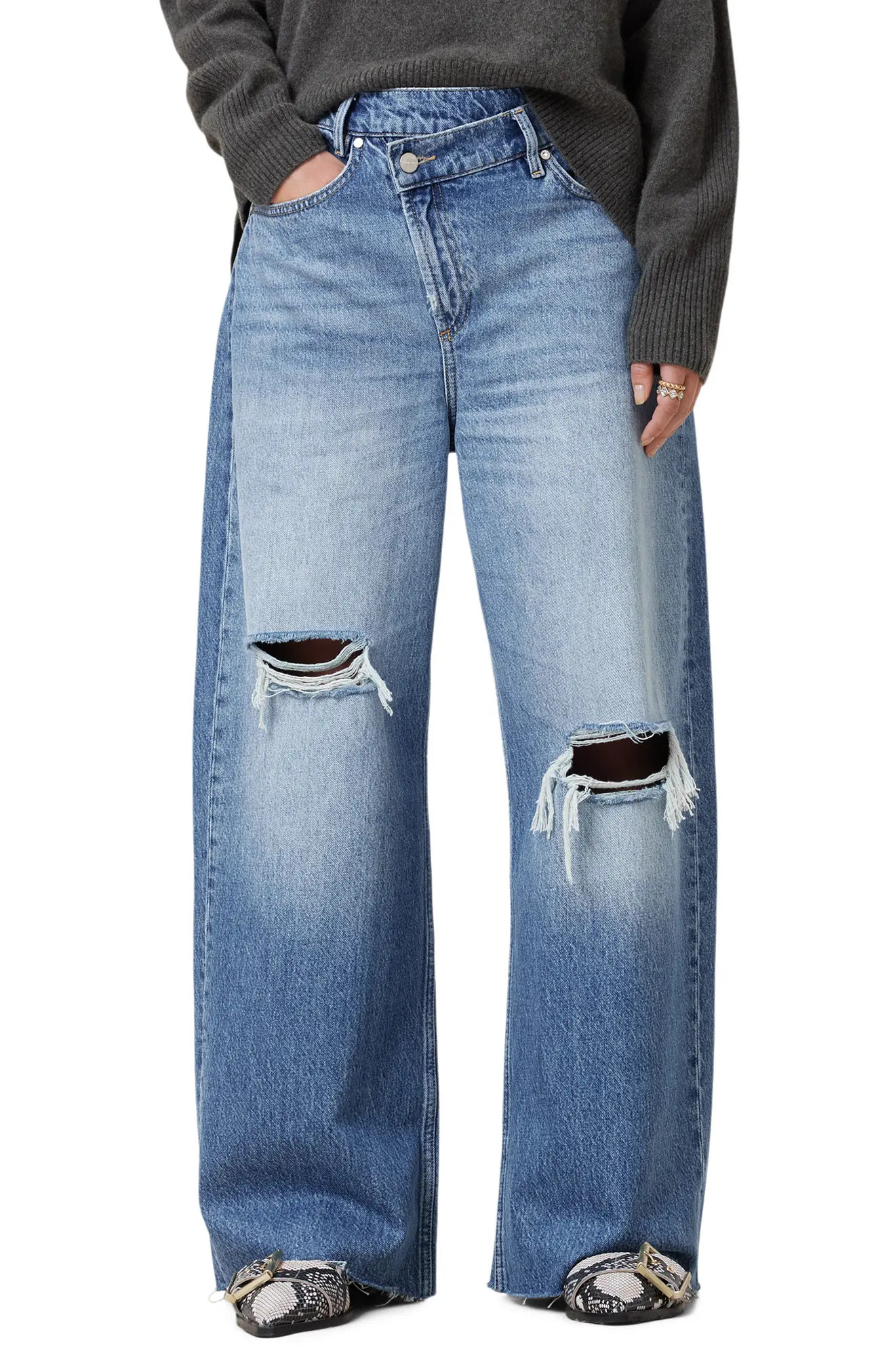 Aki Crossover Ripped Wide Leg Jeans (Women) | Nordstrom | Nordstrom