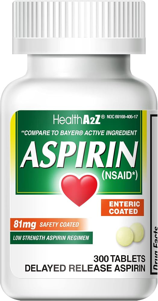 HealthA2Z Aspirin 81mg (300 Tablets), Low Strength, Enteric Coated | Amazon (US)