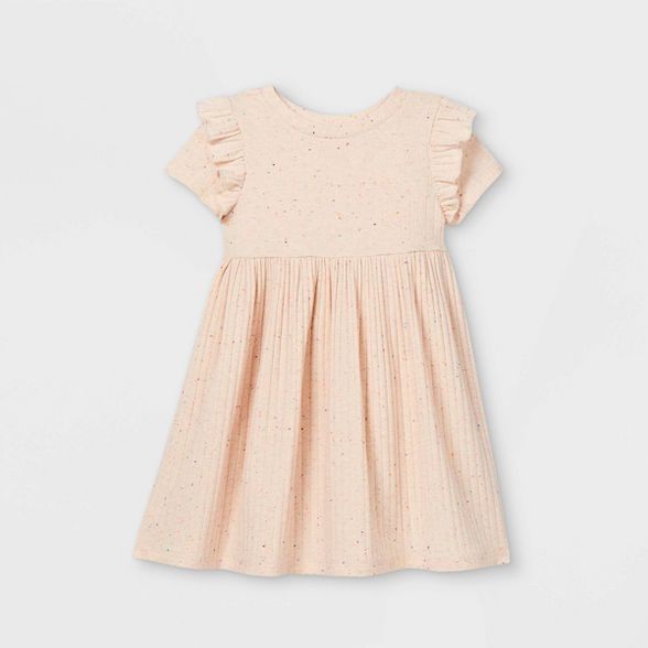 Toddler Girls&#39; Textured Rib Short Sleeve Dress - Cat &#38; Jack&#8482; Cream 4T | Target