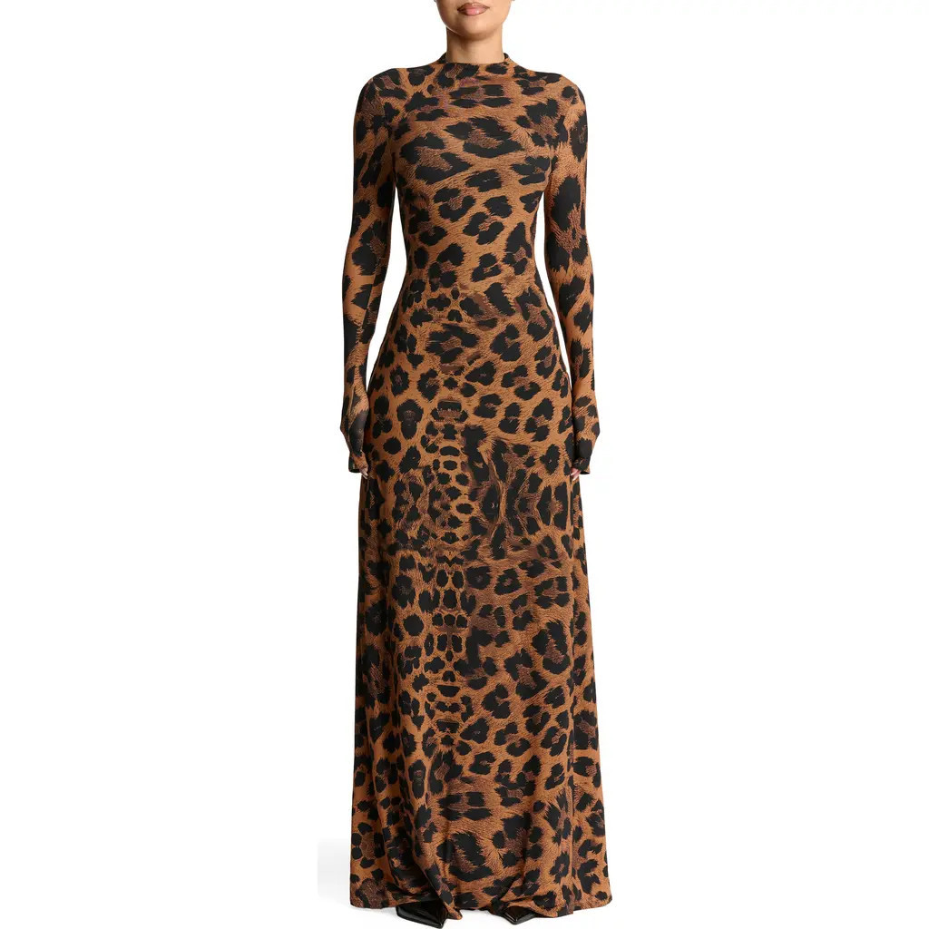 Naked Wardrobe Leopard Print Long Sleeve Maxi Dress at Nordstrom, Size Small | Nordstrom