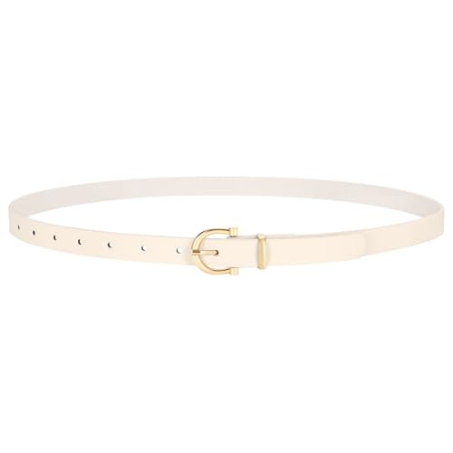 CESCOSI Women Skinny Leather Belt Thin Waist Belt for Jeans Dress with Gold Alloy Buckle 0.7" Width,D-Beige | Amazon (US)