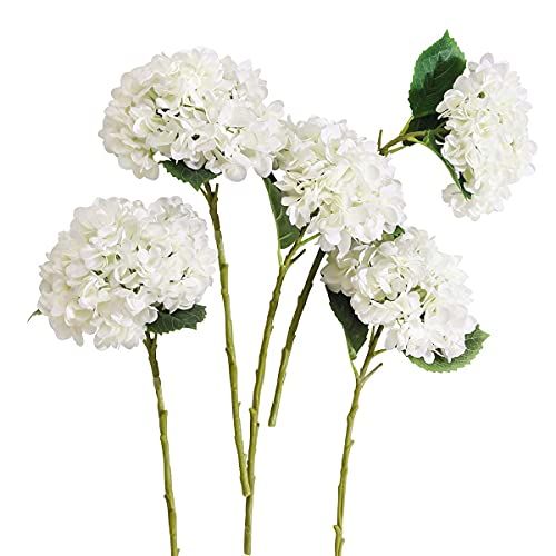 PARTY JOY 5PCS 15.4In Artificial Hydrangea Silk Flowers Bouquet Faux Hydrangea Stems for Wedding ... | Amazon (US)