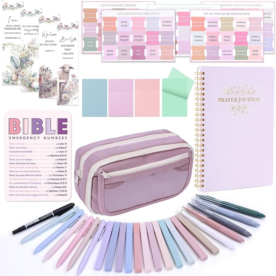 XKDOUS 40 Bible Study Kit, Journaling Supplies for Women with Case, Purple | Amazon (US)