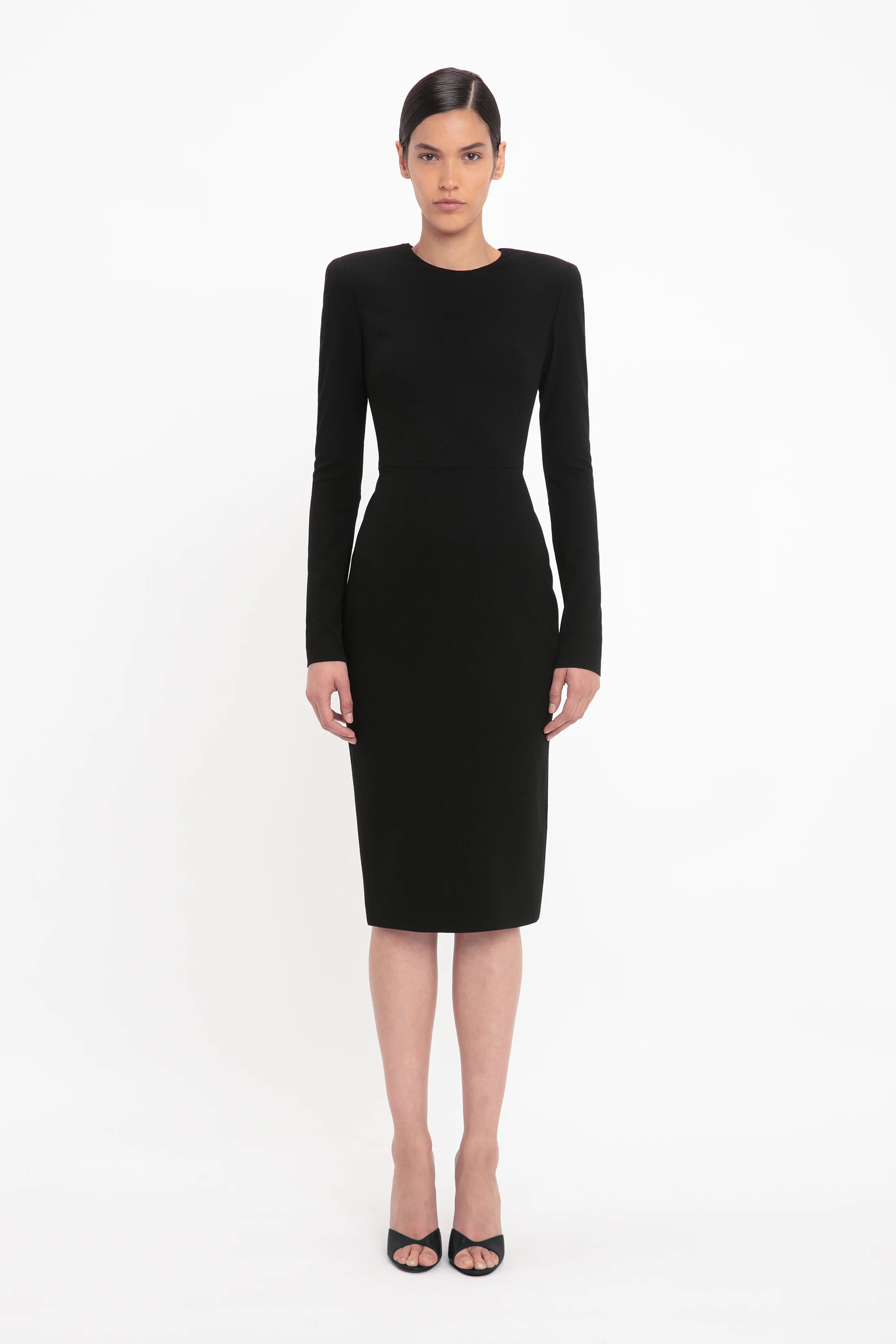 Long Sleeve T-Shirt Fitted Dress In Black | Victoria Beckham US