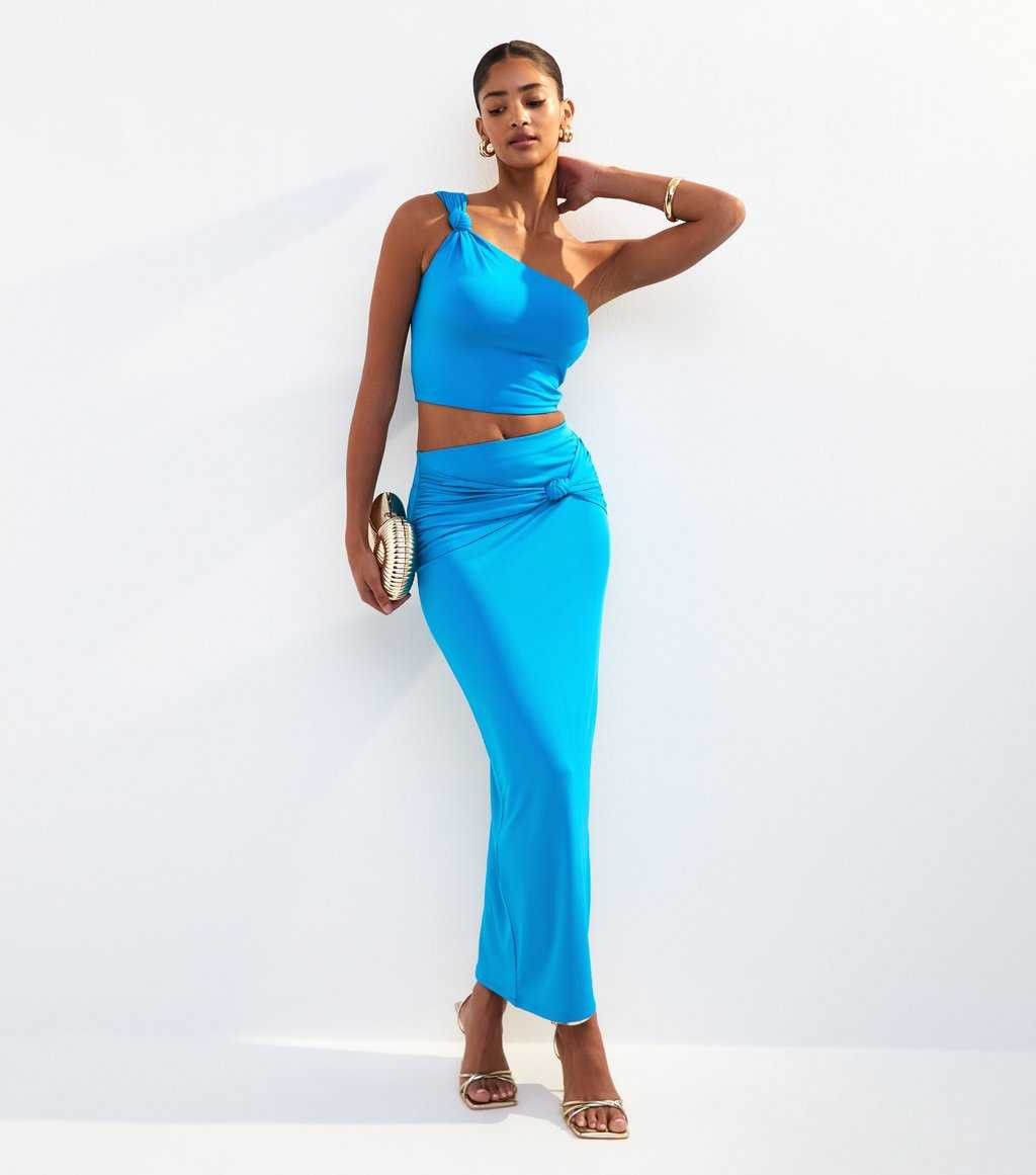 Blue Knot Strap One Shoulder Crop Top  | New Look | New Look (UK)