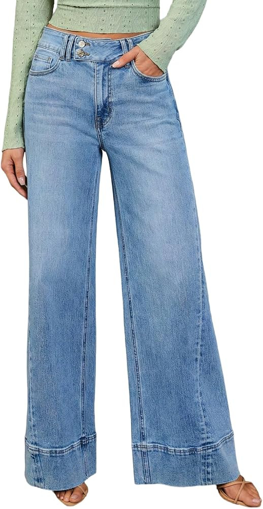 Sidefeel Women's Wide Leg Jeans High Waisted Stretchy Baggy Denim Pants | Amazon (US)
