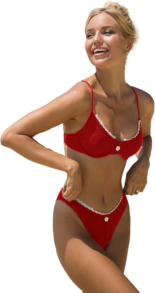 SOLY HUX Women's Bikini Sets High Waisted Bathing Suits Two Piece Swimsuits Sexy Lace Trim Underw... | Amazon (US)