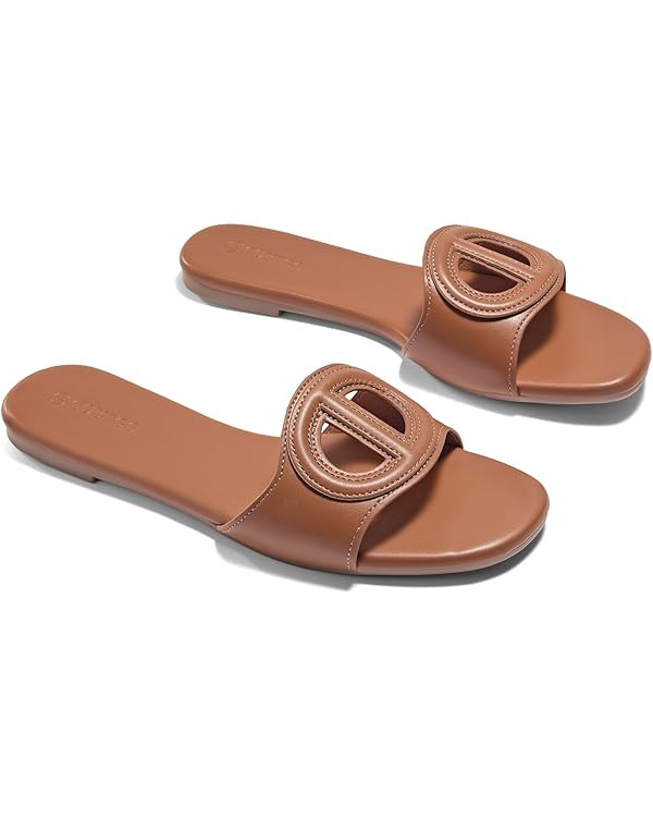 Coutgo Women's Open Toe Leather Summer Slide Sandals | Amazon (US)