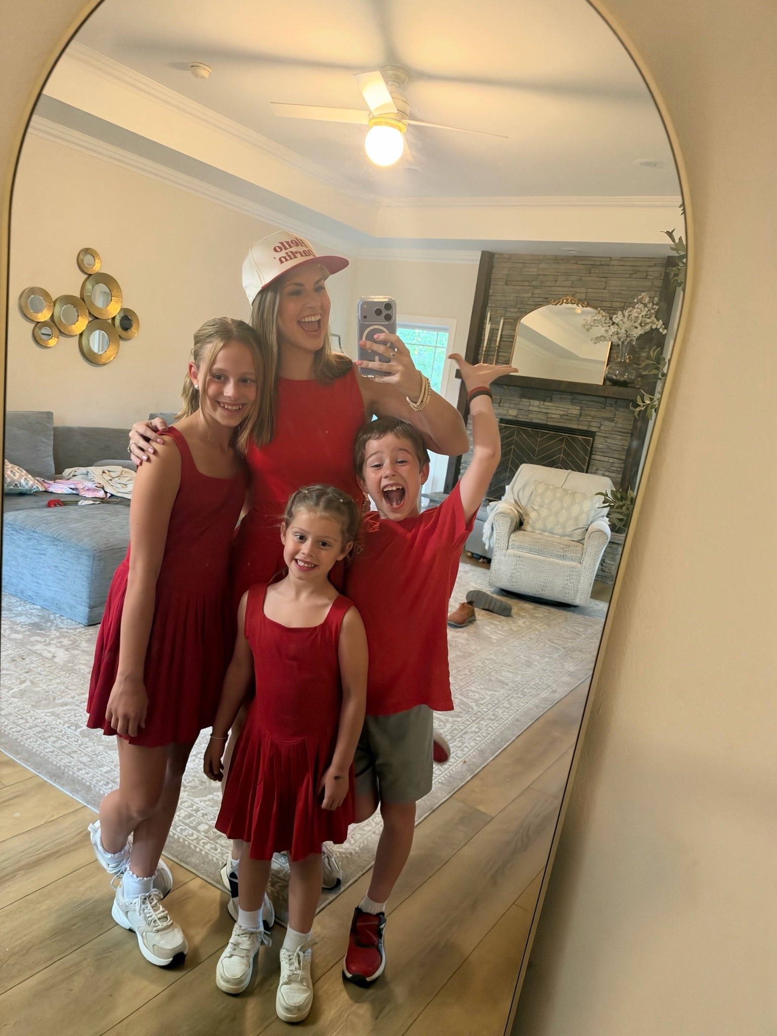 Seeing red 😍😍😍 love these red active dresses for my girls from ypb line and chiefs tee for my boy from @abercrombie