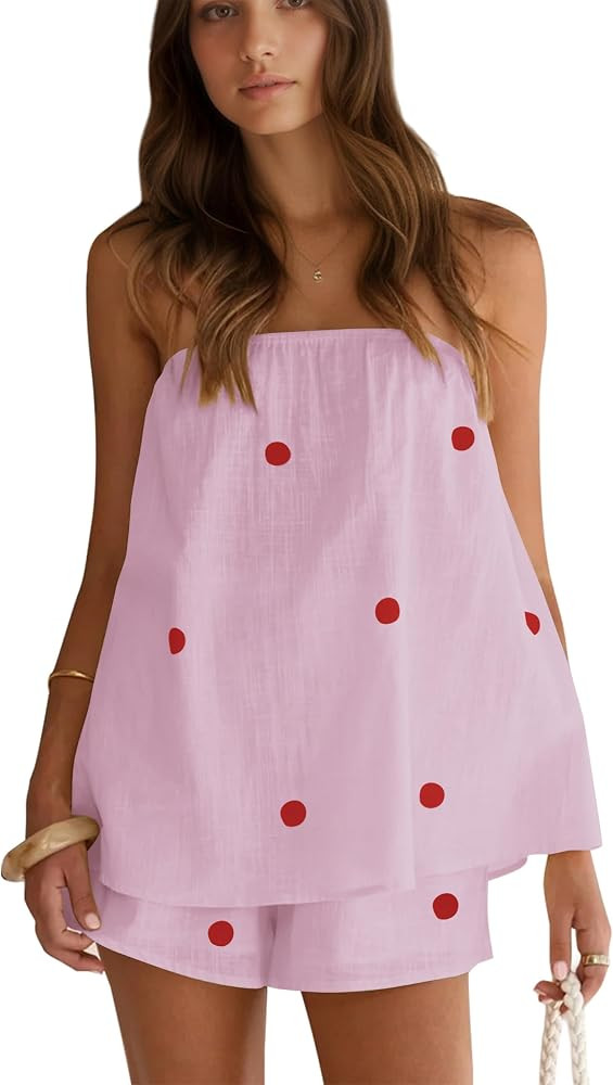 calbatic Polka Dot 2 Piece Shorts Set Summer Lounge Sets Strapless Top and Shorts Matching Airpor... | Amazon (US)