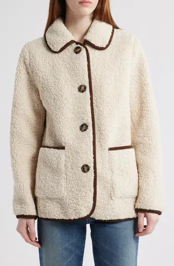 Contrast Trim Faux Shearling Jacket | Nordstrom