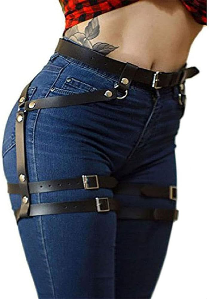 Women Leather Body Chain Thigh Harness Adjustable Punk Caged Waist Belts Leg Garters Rave Club Pa... | Amazon (US)