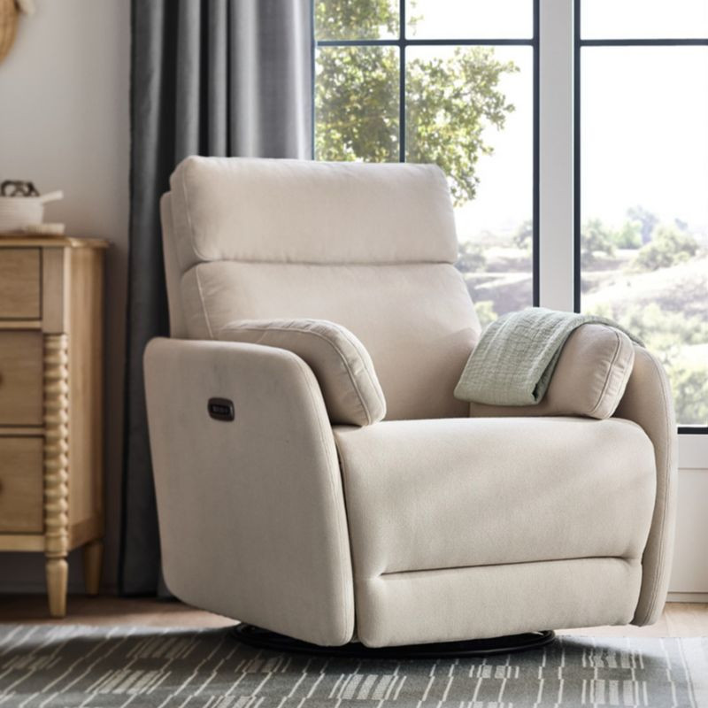 Owen Tan Nursery Power Recliner Chair with Nightlight, Electronic Control, and USB with Metal Bas... | Crate & Barrel