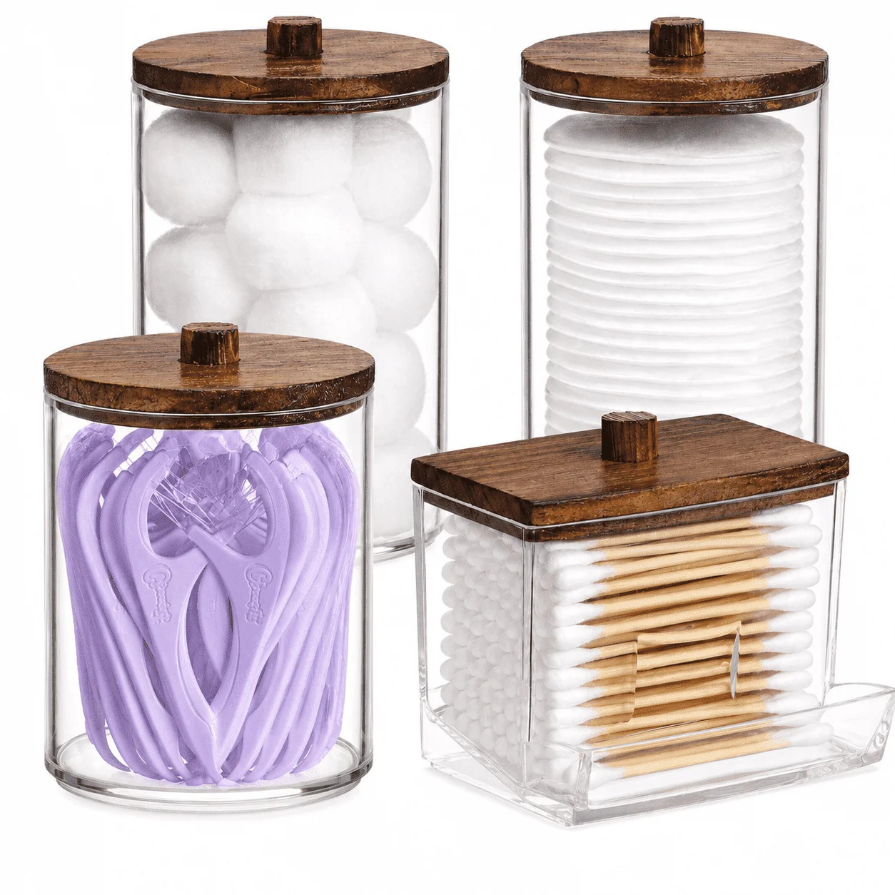 HBlife 4 Pack Qtips Holder Bathroom Container, 10/7 OZ Cotton Ball/Swabs Dispenser, Apothecary Ja... | Walmart (US)