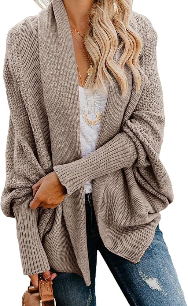 Mafulus Womens Cardigan Sweaters Oversized Open Front Batwing Chunky Knit Outwear | Amazon (US)