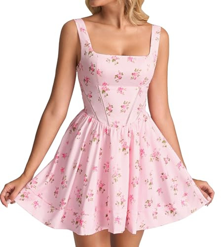 KUTUMAI Floral Corset Mini Dress Square Neck Flowy A Line Cute Graduation Short Dresses for Women... | Amazon (US)