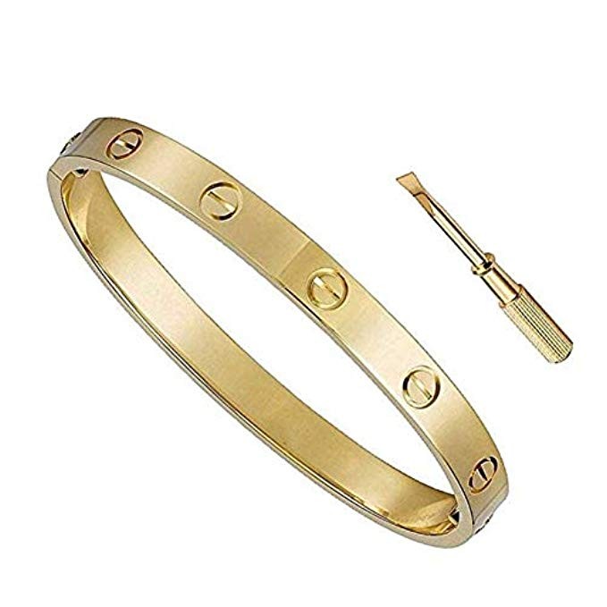 HiCook Titanium Steel Bangle Bracelets for Women Bangle Bracelet Set in Heart and CZ Stone Jewelry F | Amazon (US)