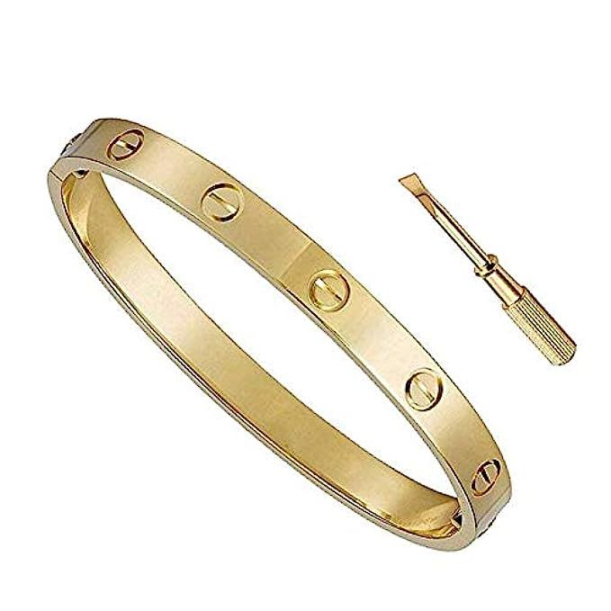 HiCook Titanium Steel Bangle Bracelets for Women Bangle Bracelet Set in Heart and CZ Stone Jewelry F | Amazon (US)