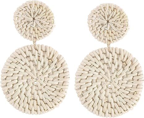 Ladies Handmade Rattan Earrings - Tassel A Type Straw Wicker Earrings Bohemian Geometry Earrings ... | Amazon (US)