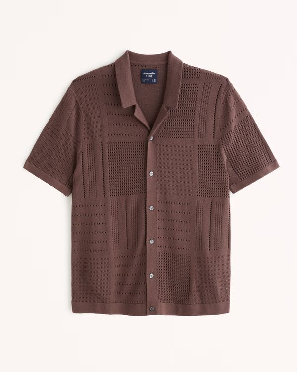 Patchwork Stitch Button-Through Sweater Polo | Abercrombie & Fitch (US)