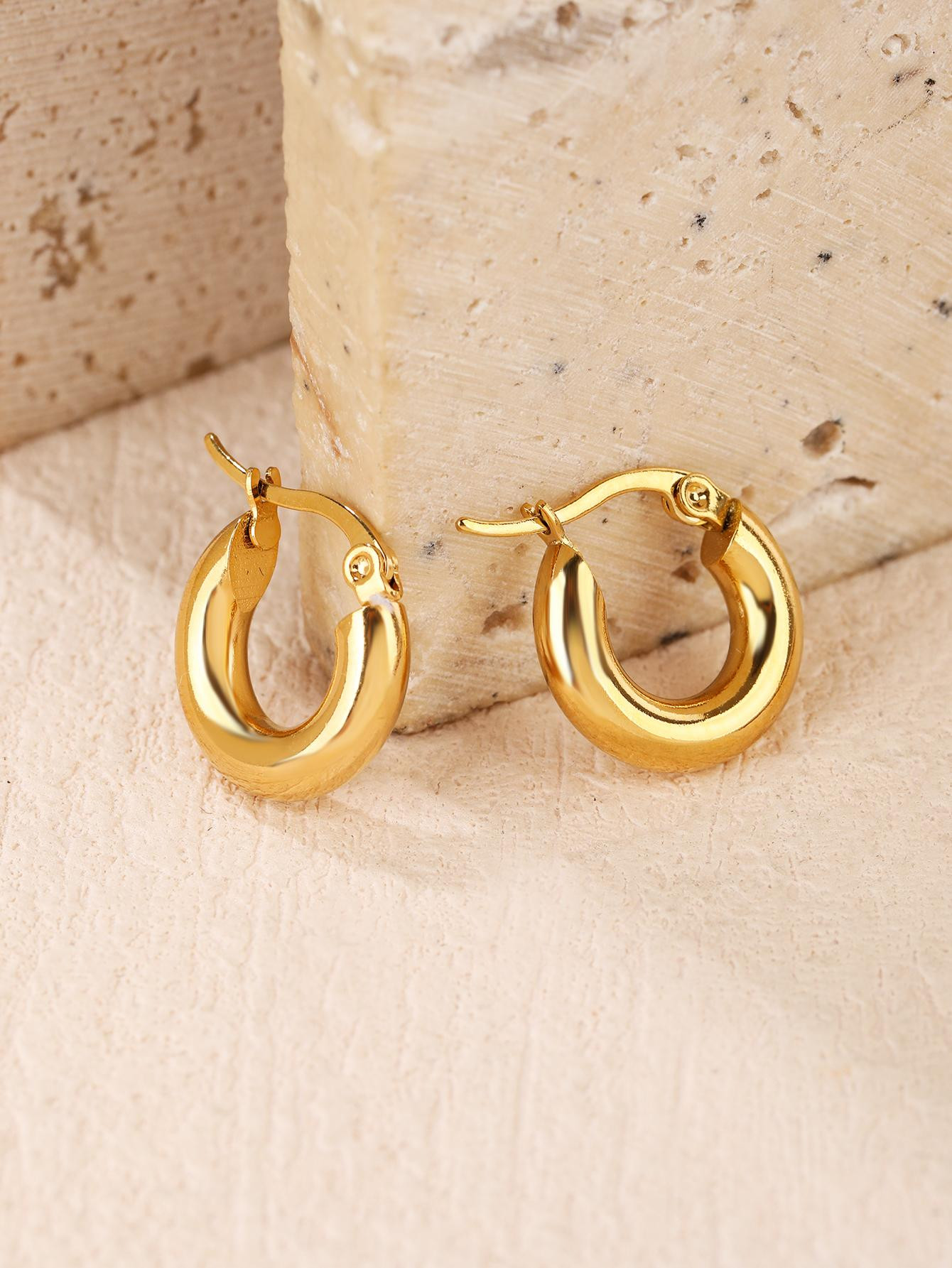 1pair Stainless Steel Small Round Earrings | SHEIN