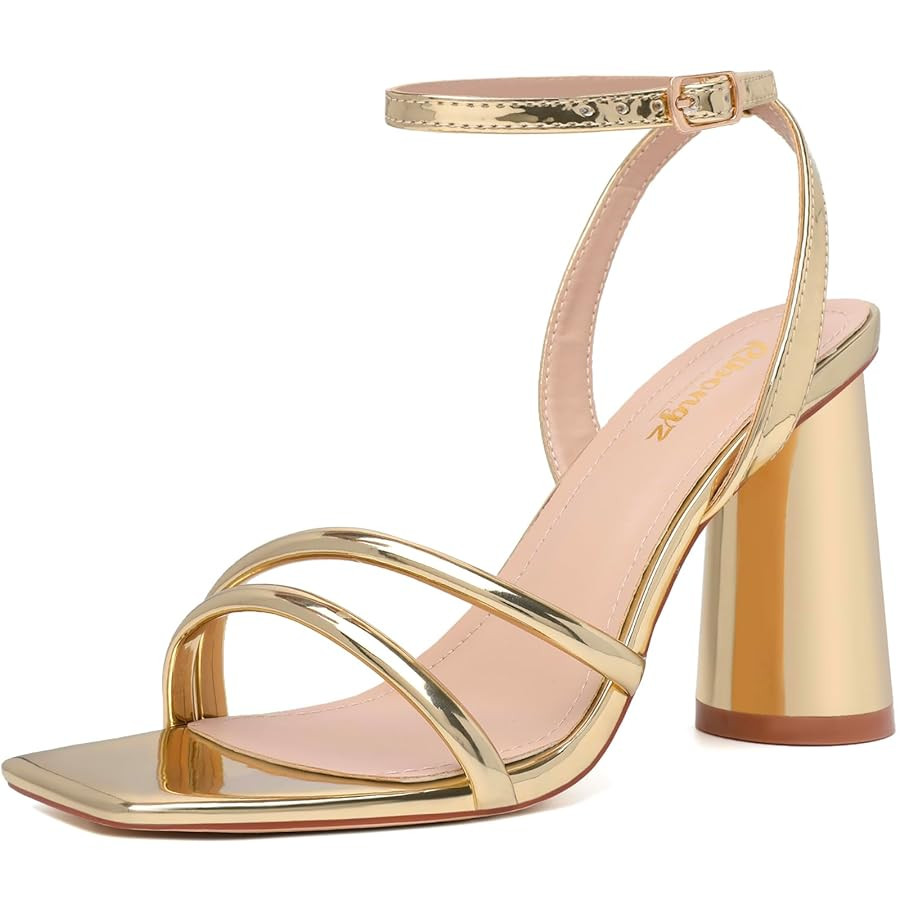 RIBONGZ Block Heels Prom Heeled Sandals for Women Chunky Square Open Toe Strappy High Heels Ankle... | Amazon (US)