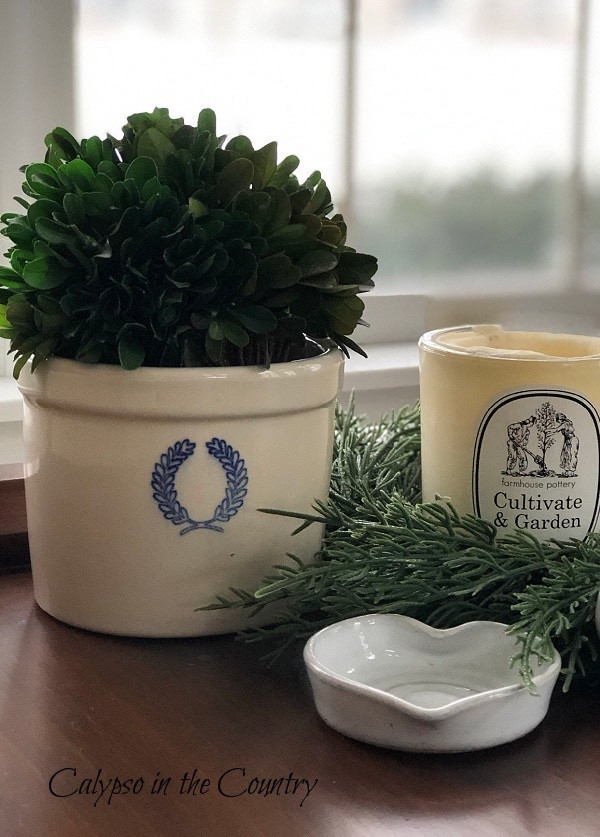 Pretty winter home decor from Farmhouse Pottery and Ballard!  A classic crock, a hand poured soy candle, a heart dish and a preserved boxwood sphere. 
@farmhousepottery

#LTKSeasonal #LTKValentine #LTKHome