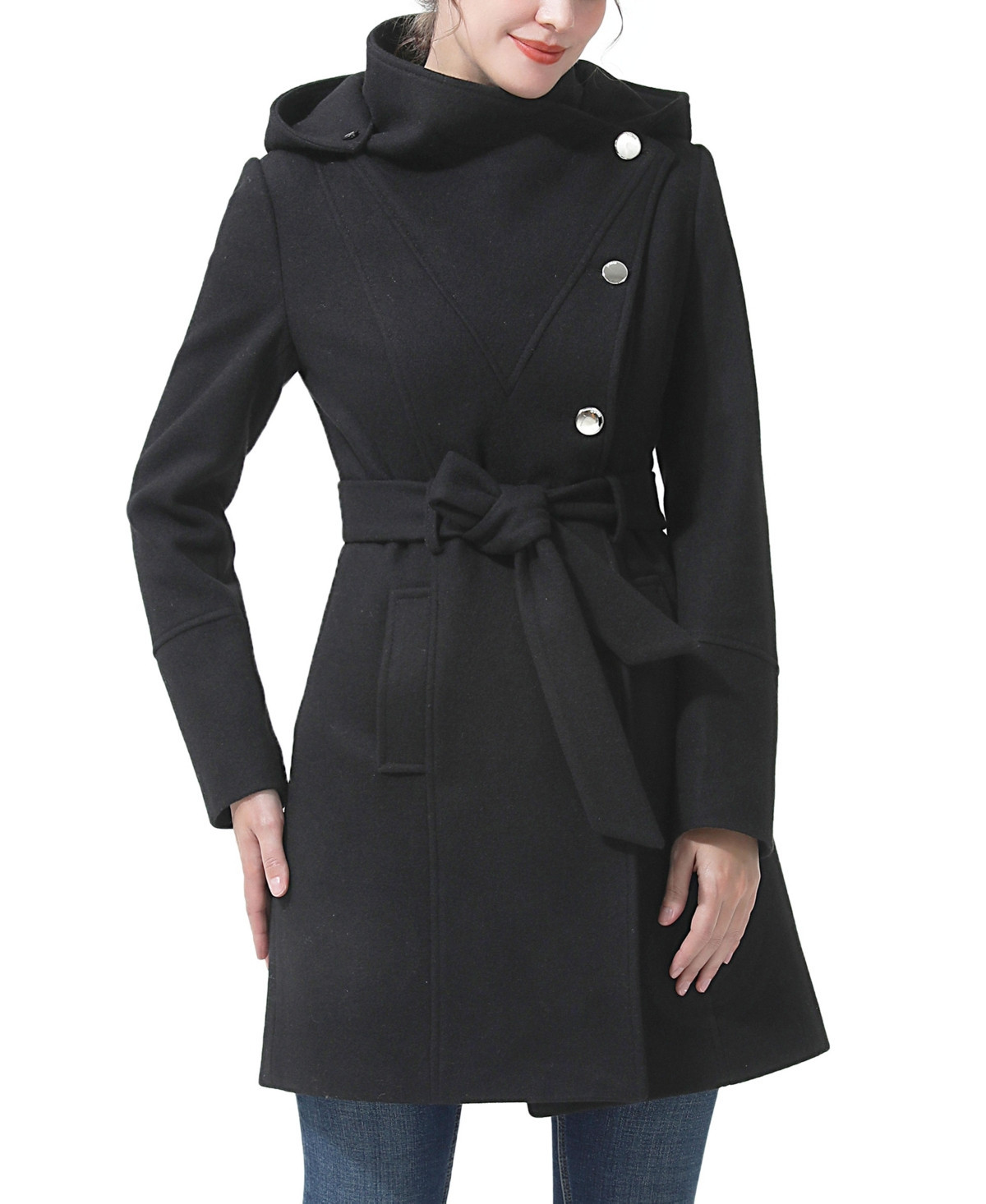 kimi + kai Women's Andie Wool Blend Hooded Coat - Black | Macy's