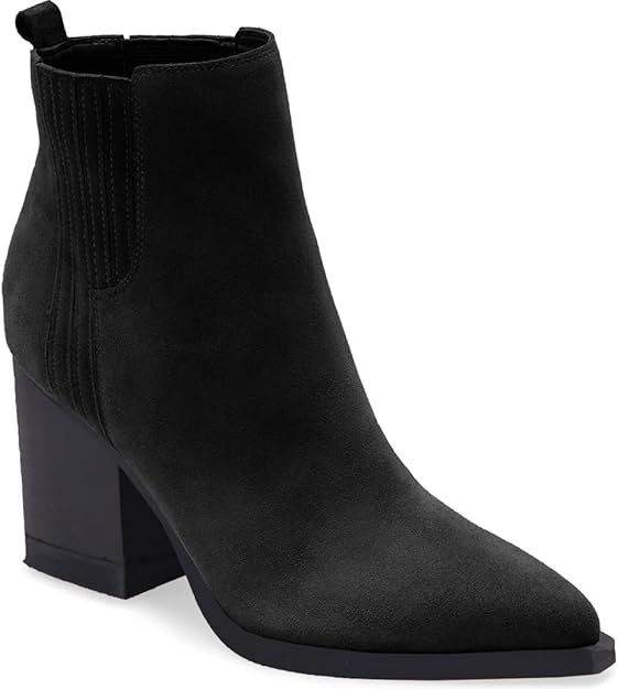 Imily Bela Womens Ankle Boots Pointed Toe Chunky Stacked Mid Heeled Faux Suede Leather Booties | Amazon (US)