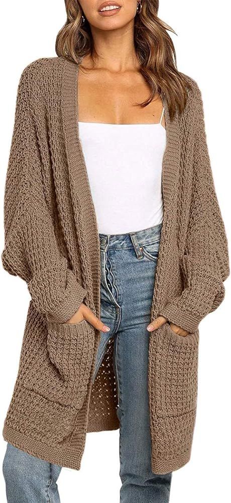 MEROKEETY Women's Oversized Long Batwing Sleeve Cardigan Waffle Knit Sweater Coat | Amazon (US)