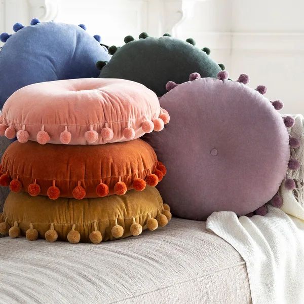 Artistic Weavers Sophus Cotton Velvet Pom Pom 18" Round Throw Pillow | Bed Bath & Beyond