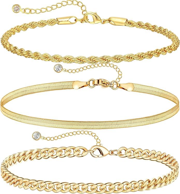 DEARMAY Gold Ankle Bracelets for Women, 14K Gold Anklets for Women Waterproof Cuban Link Anklets ... | Amazon (US)