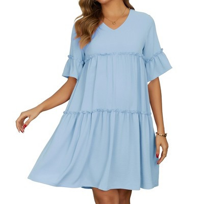 INSPIRE CHIC Women's Maternity Dress Babydoll Bohemian Tiered Ruffled Bell Sleeve Casual V Neck Boho Pregnancy Dresses XX-Large Blue | Target