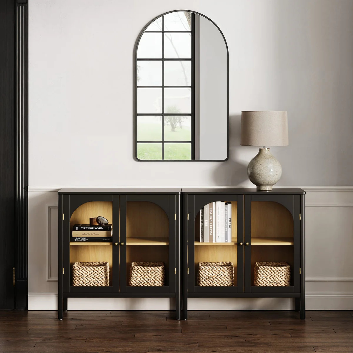 Curio Cabinet Credenza with Glass Door Black (Set of 2) | Nathan James