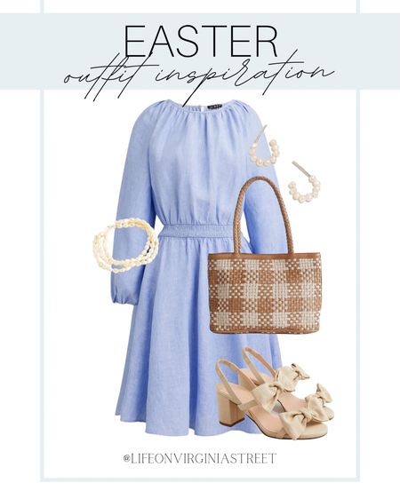 Easter outfit inspiration! This includes this light blue dress, bow heels, pearl jewelry, and woven tote bag. 

j. crew, easter outfit inspiration, easter dress, easter outfit, spring dress, coastal style, madewell, pearl jewelry, spring shoes, spring outfit, spring outfit inspiration 

#LTKFind #LTKSeasonal #LTKstyletip