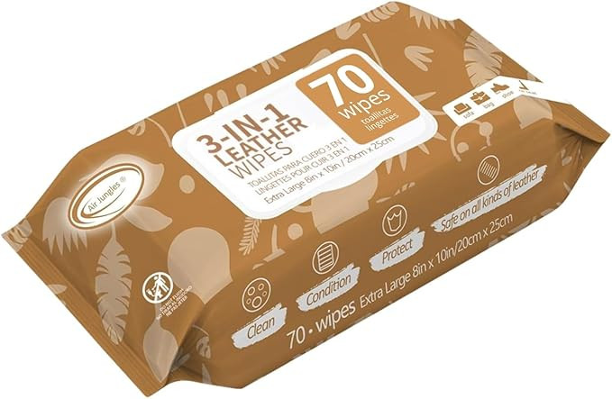 Air Jungles 3in1 Leather Cleaner Wipes 70 Count, Extra Large 8" x 10" Size, Clean Condition Prote... | Amazon (US)