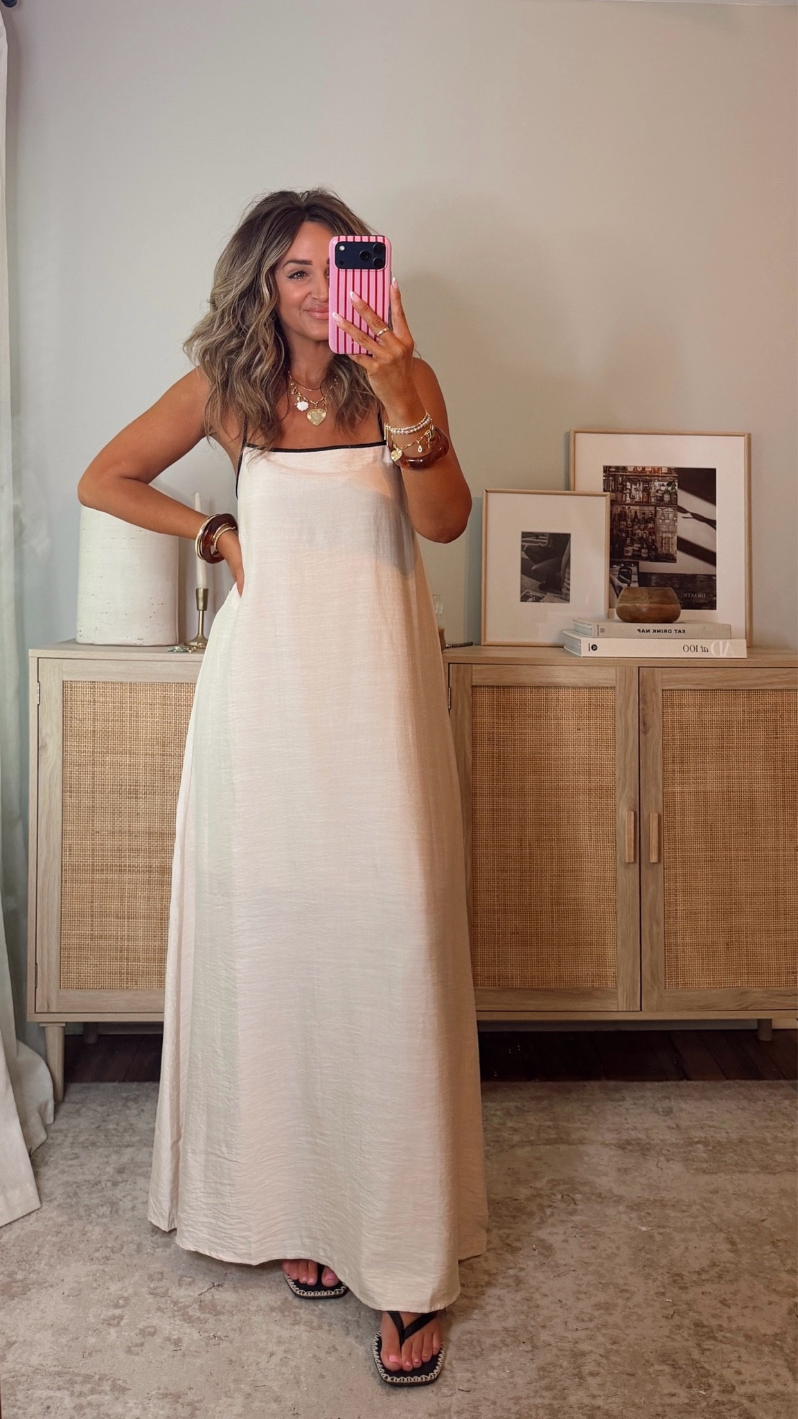 35% off with LEANN35 🤍 the prettiest neutral maxi dress— the black contrast is such a pretty detail! i’m in a size S. adjustable straps + ties in the back. summer beach vacation outfits @VICI

#LTKootd