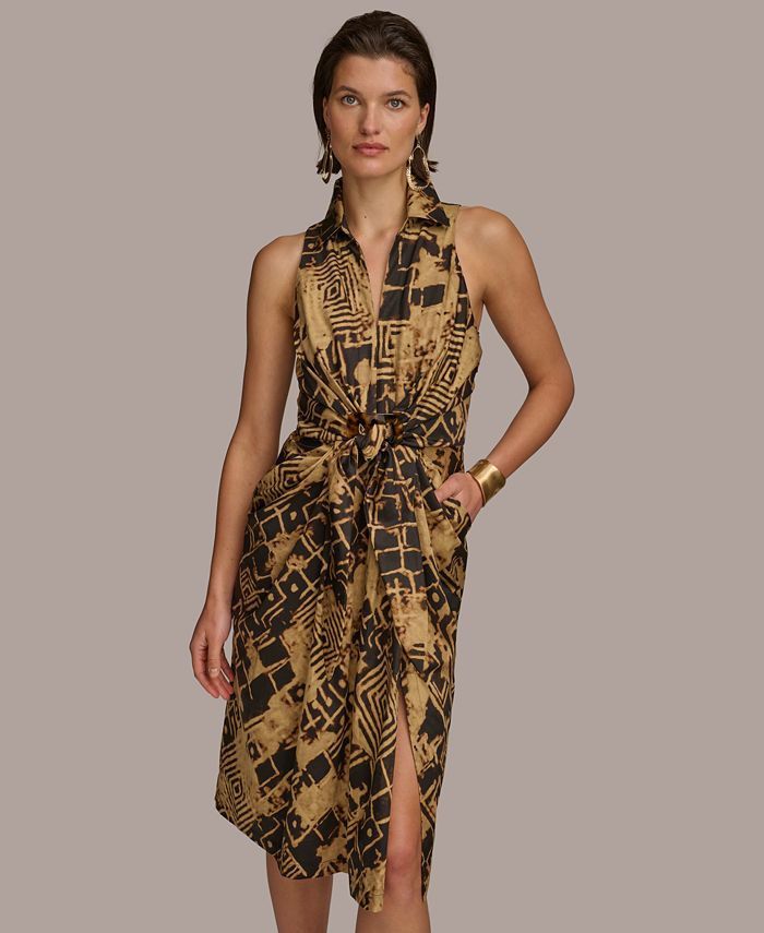 Women's Sleeveless Printed Tie-Front Shirtdress | Macy's
