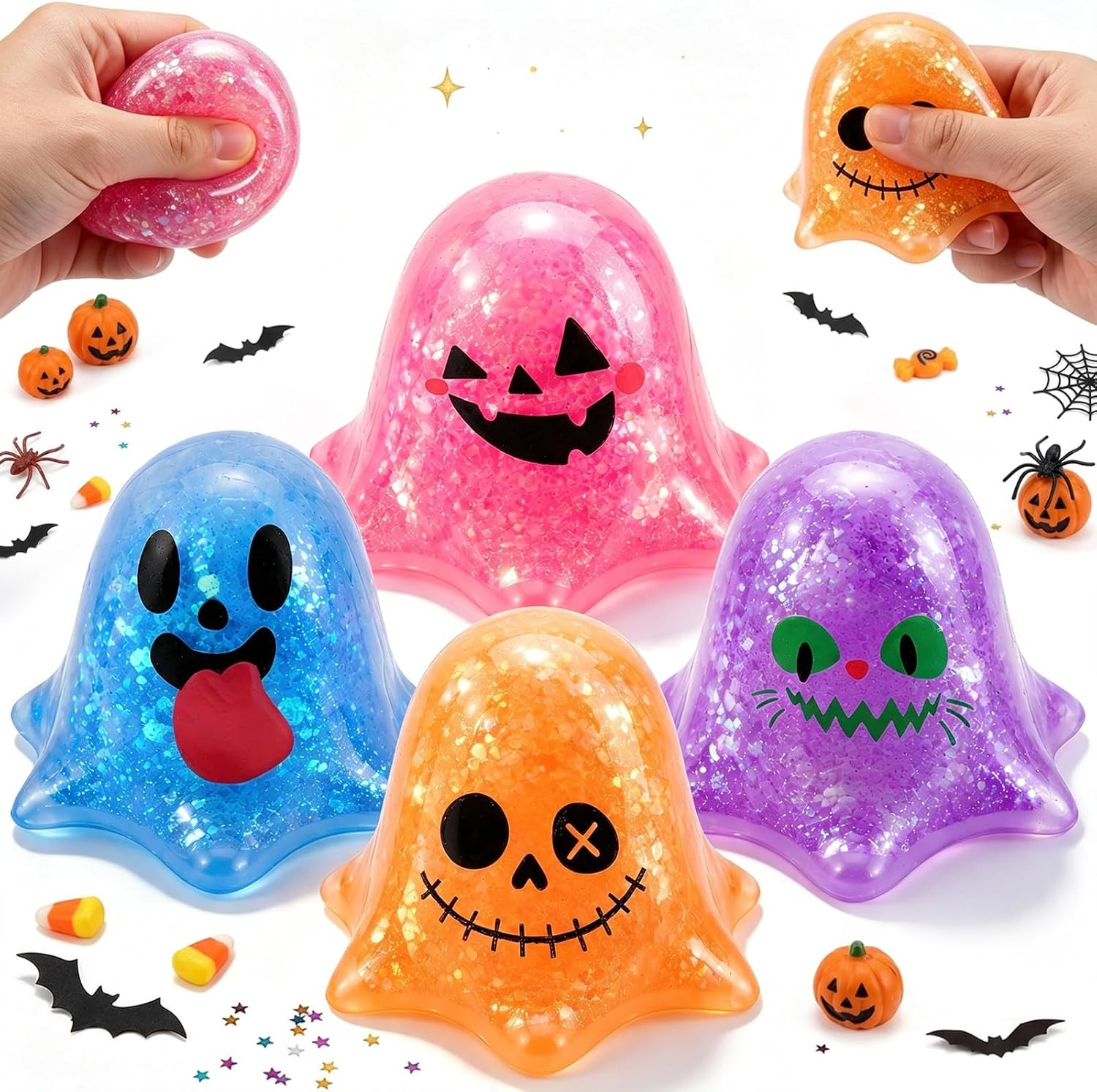 4 Pack Halloween Ghost Stress Balls Glow in The Dark Squeeze Toys | Amazon (US)
