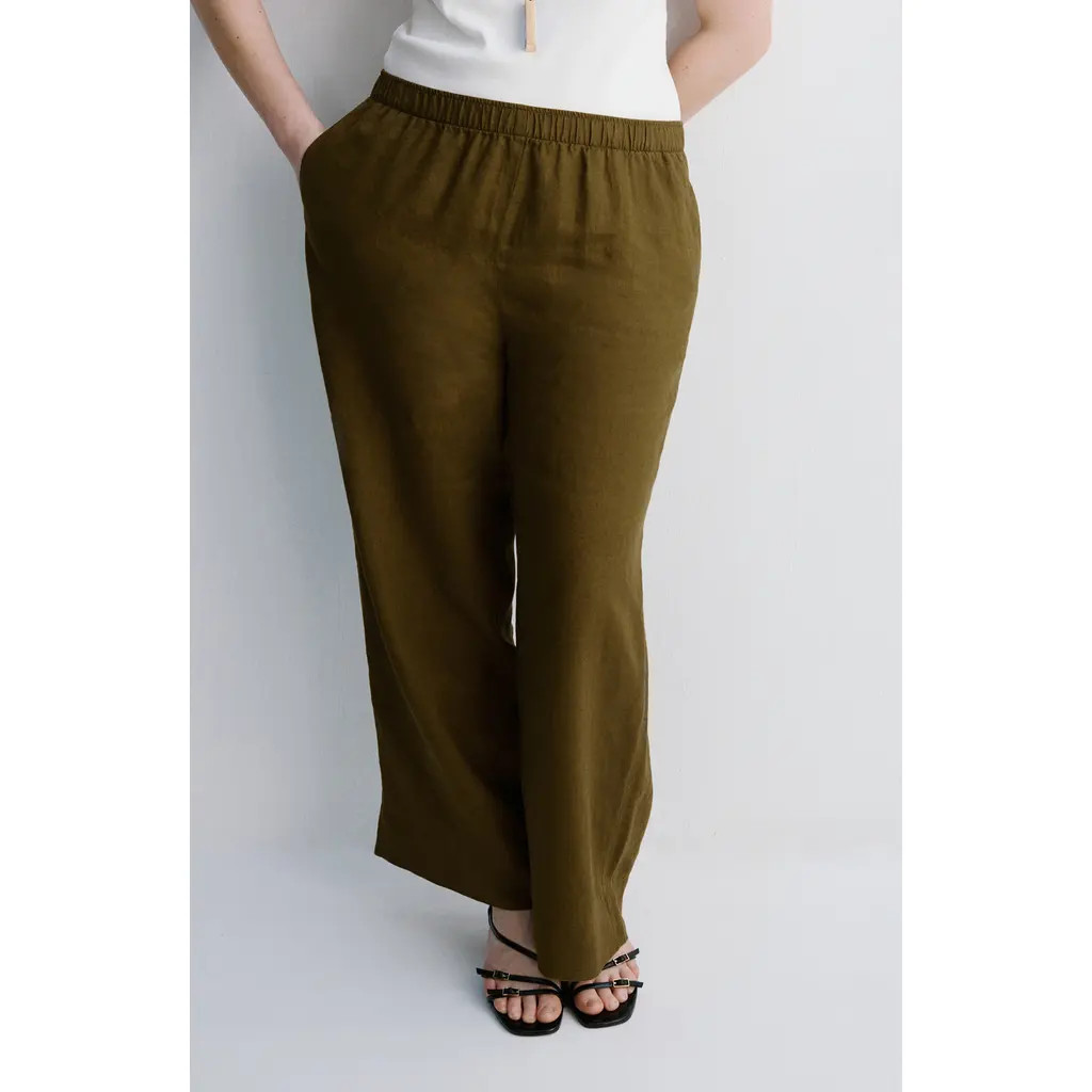 MANGO Straight Leg Linen Blend Pants in Olive Green at Nordstrom, Size Large | Nordstrom