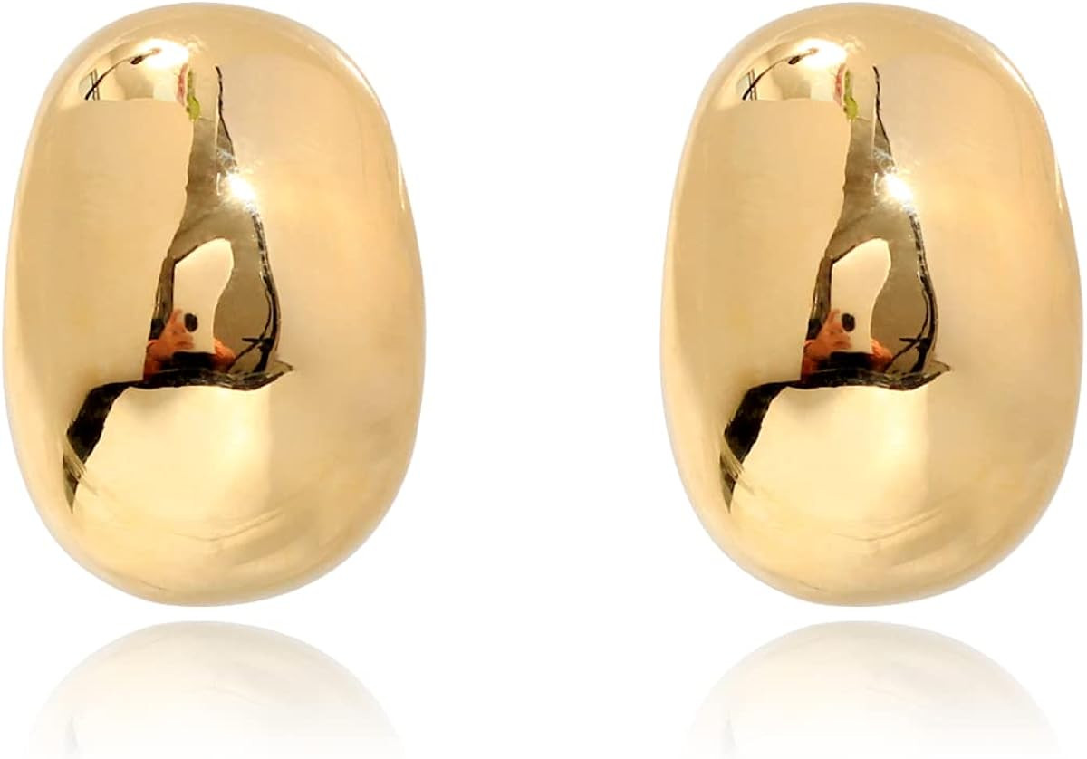 Chunky Gold Hoop Statement Earrings for Women, Thick 18K Real Gold Plated Open Hoop Lightweight 9... | Amazon (US)