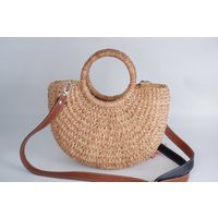 Straw Basket Beach Wedding Straw Bag With Leather Handbag Bridal Party Gift | Etsy (US)