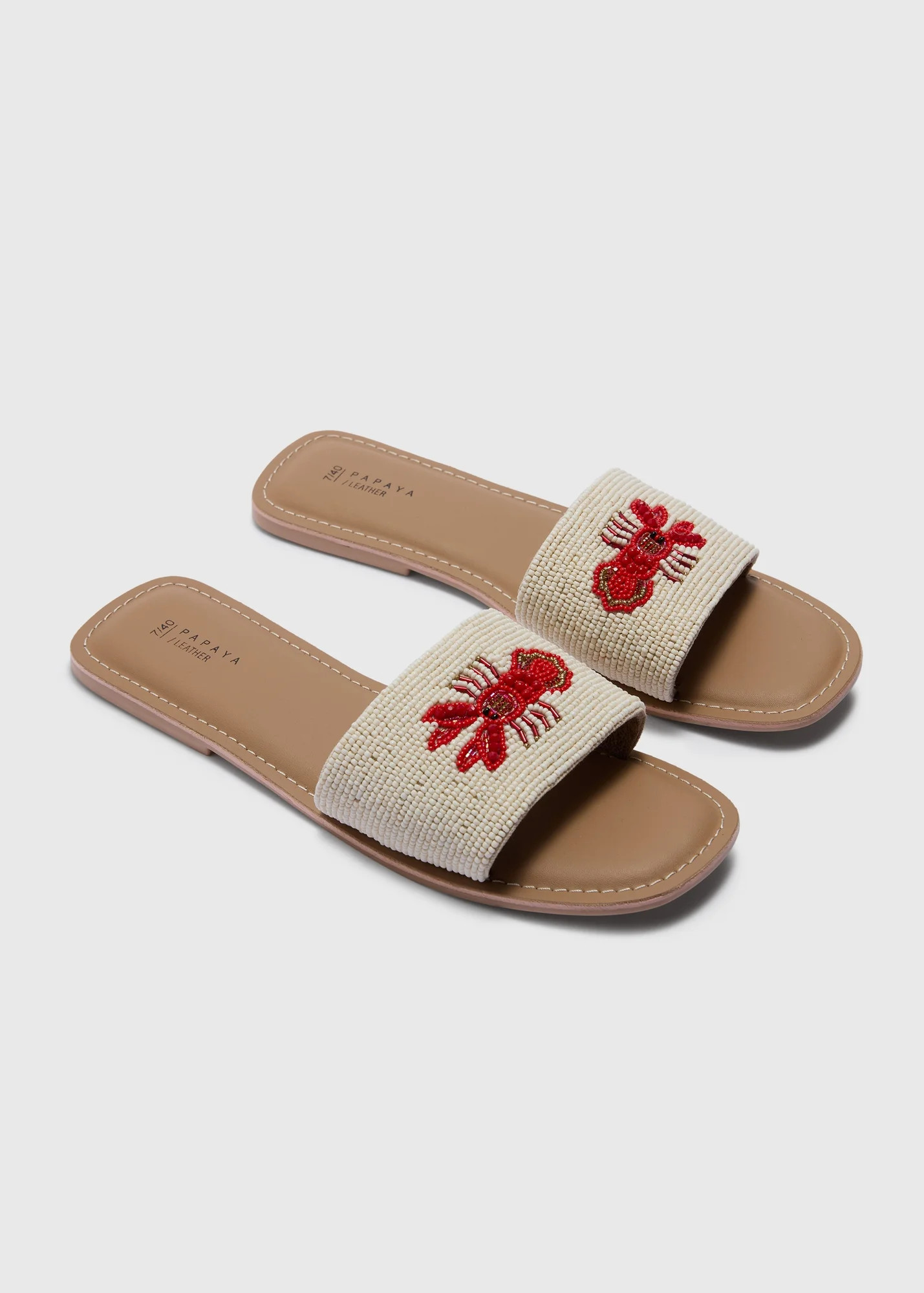 White Real Leather Lobster Beaded Mule Sandals | Matalan (UK)