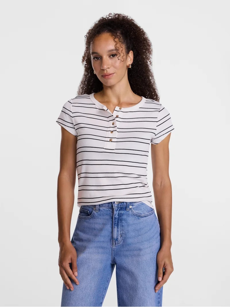 Scenario Women's Rib Henley with Short Sleeves, Sizes XS-XXXL | Walmart (US)