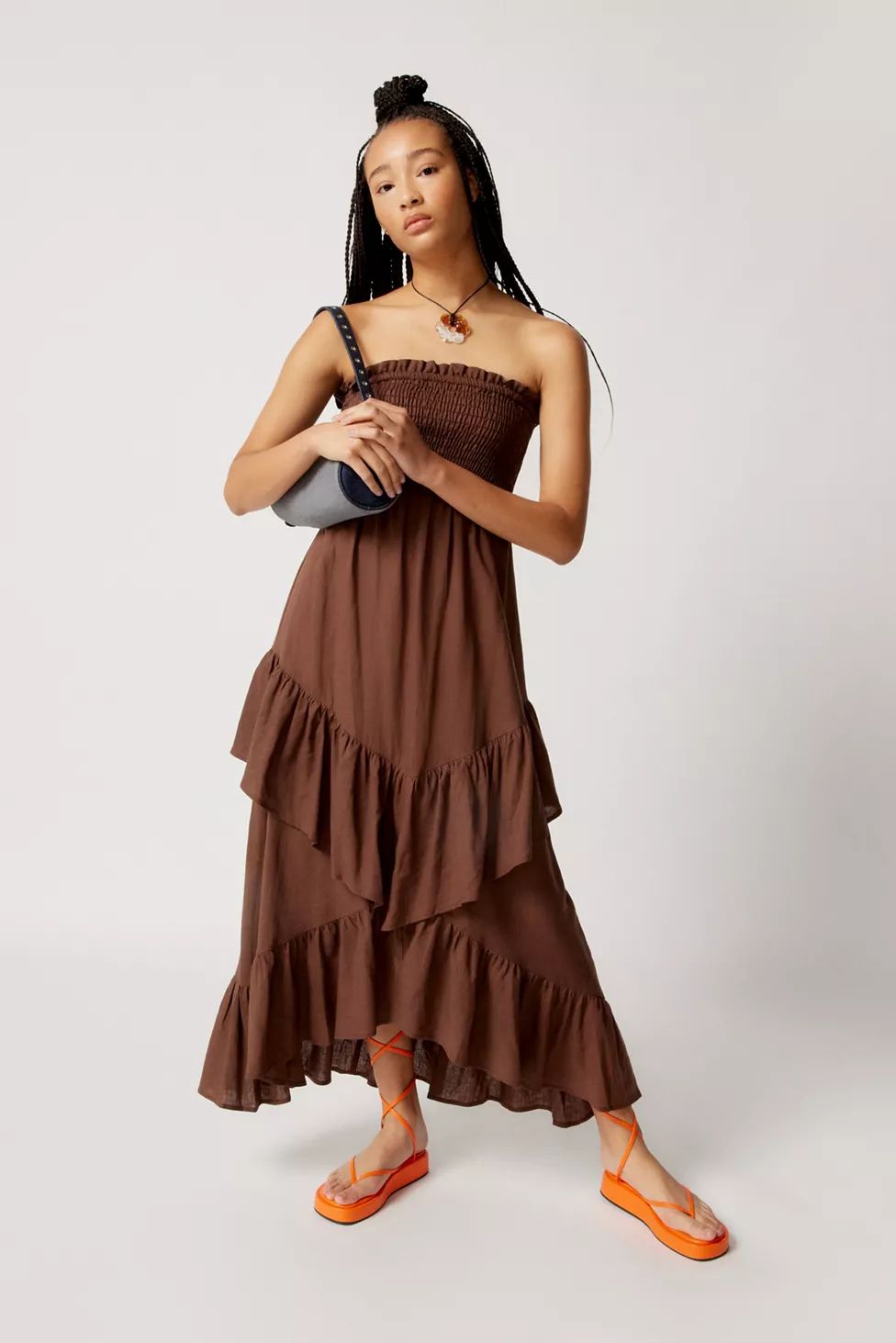 Urban Renewal Made In LA Eco Linen Smocked Ruffle Dress | Urban Outfitters (US and RoW)