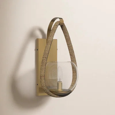 Jossa 1-Light Wall Sconce In Warm Brass And Rope | Wayfair North America