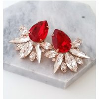 Red Ruby Earrings, Red Bridal Earrings Red, Red Cluster Earrings, Bridesmaid Gift, Red Statement Earrings, Ruby Cluster Earring | Etsy (US)