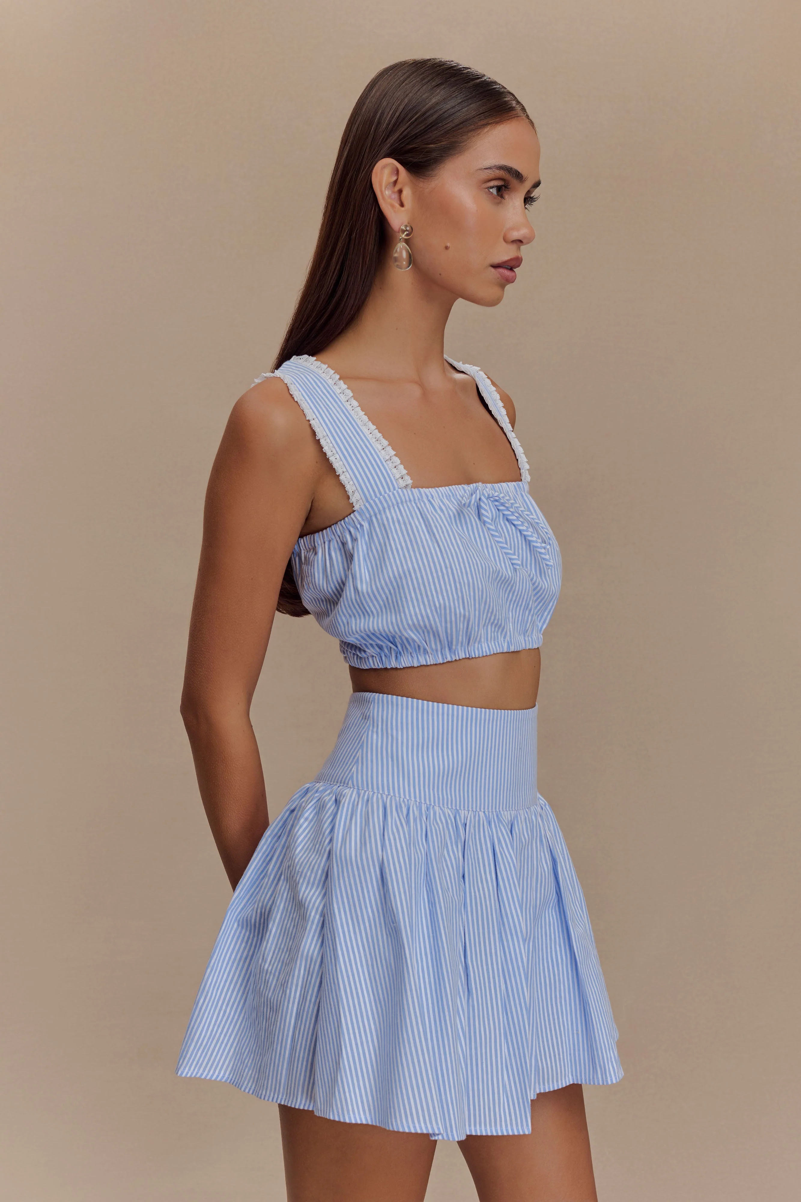 Gretel Hem Mini Skirt - Blue Pinstripe | MESHKI US