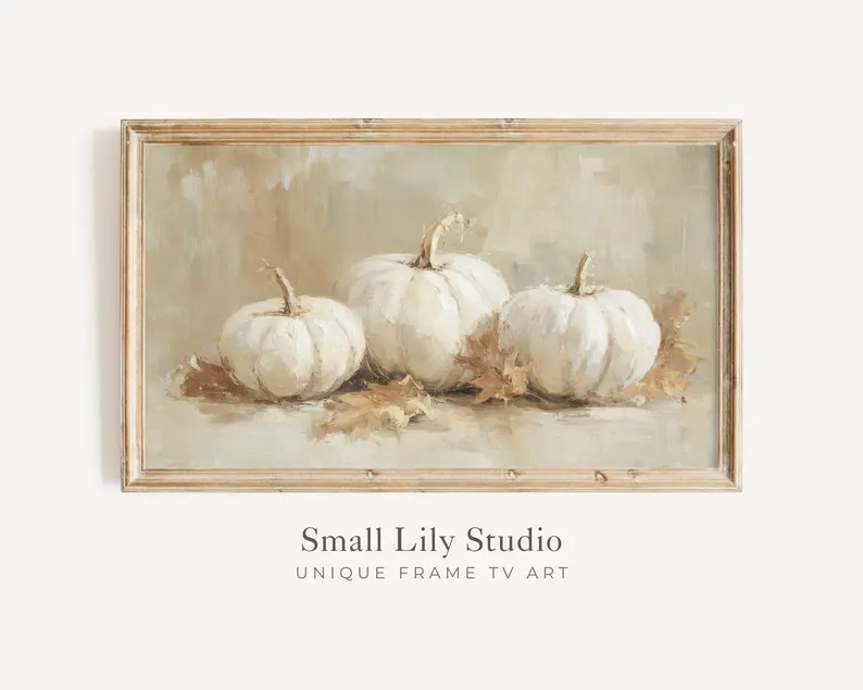 FRAME TV art White Pumpkins, Neutral Fall Samsung Frame TV art, Minimalist Autumnal art, Vintage ... | Etsy (Global)